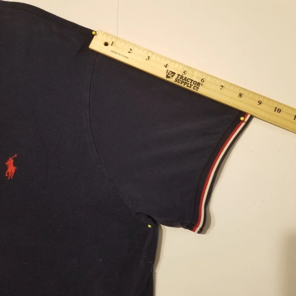 Ralph Lauren Polo Shirt Navy Blue and Red Trim M XL